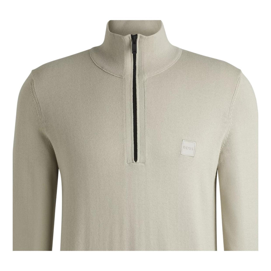 BOSS Logo Patch Half Zip Beige Sweatshirt