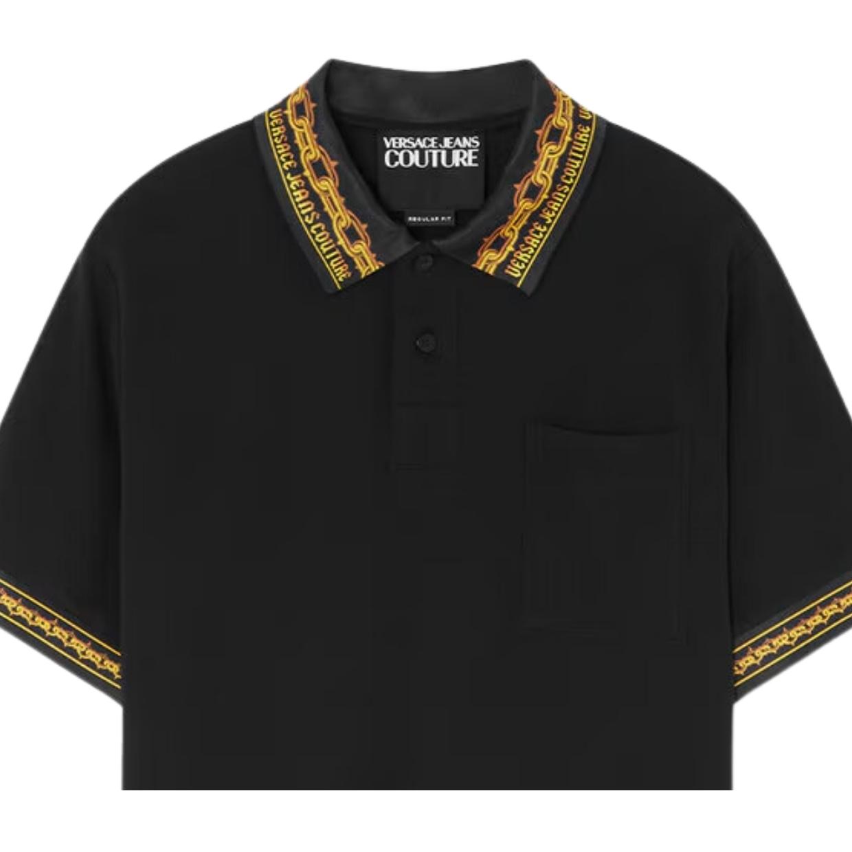 Versace Jeans Couture Collar Chain Couture Black & Gold Polo Shirt