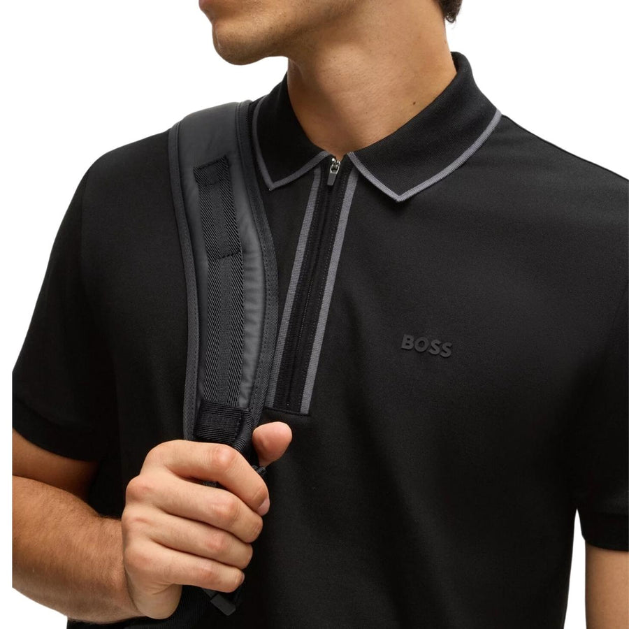 BOSS Philix Tape Stretch Cotton Black Polo Shirt