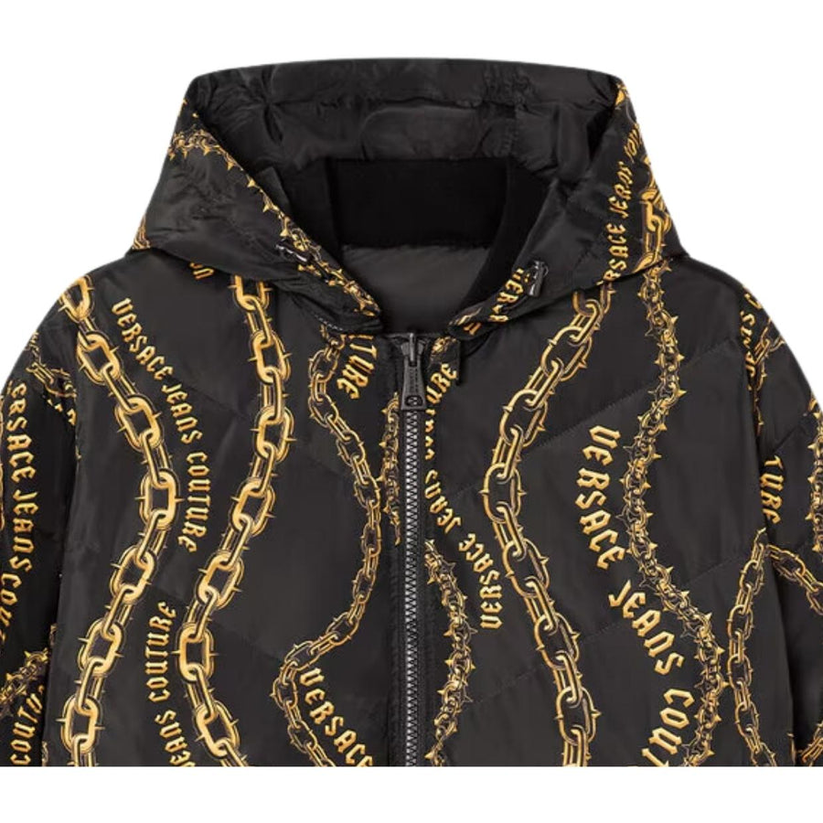 Versace Jeans Couture Chain Couture Reversible Black & Gold Puffer Jacket