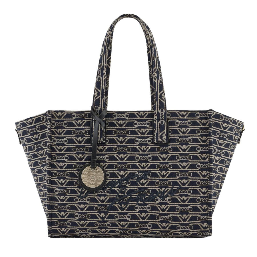 Emporio Armani Medium Jacquard All-Over Monogram Navy Tote Bag