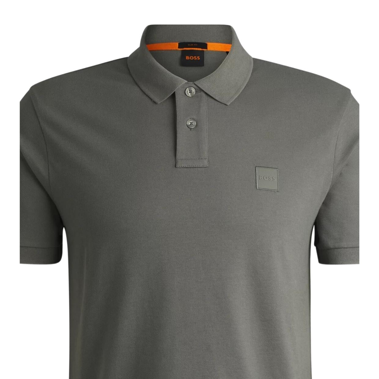 BOSS Passenger Slim Fit Logo Patch Grey Polo Shirt