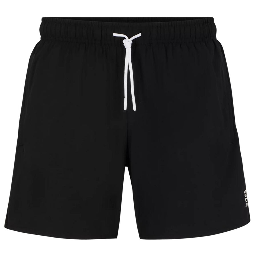 BOSS Stripe & Logo Iconic Black Swim Shorts