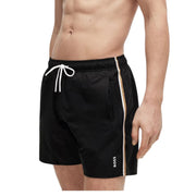 BOSS Stripe & Logo Iconic Black Swim Shorts