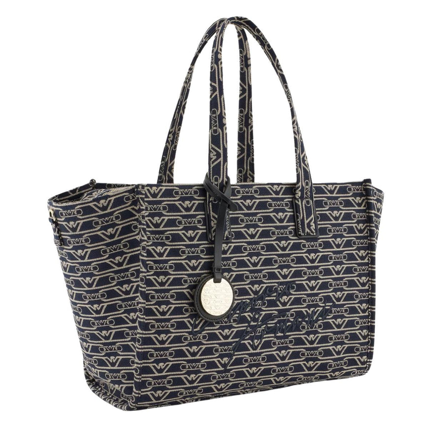 Emporio Armani Medium Jacquard All-Over Monogram Navy Tote Bag