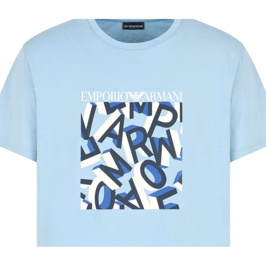 Emporio Armani Printed Logo Lettering Light Blue T-Shirt