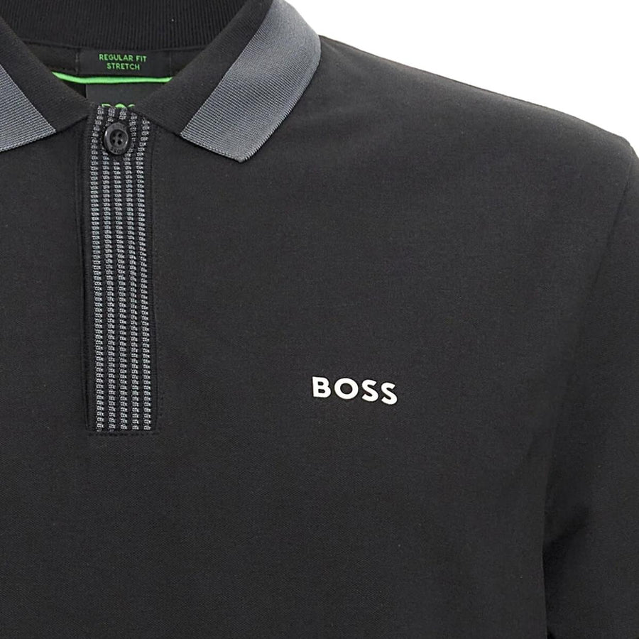 BOSS Paddy 3 Logo Print Black Polo Shirt