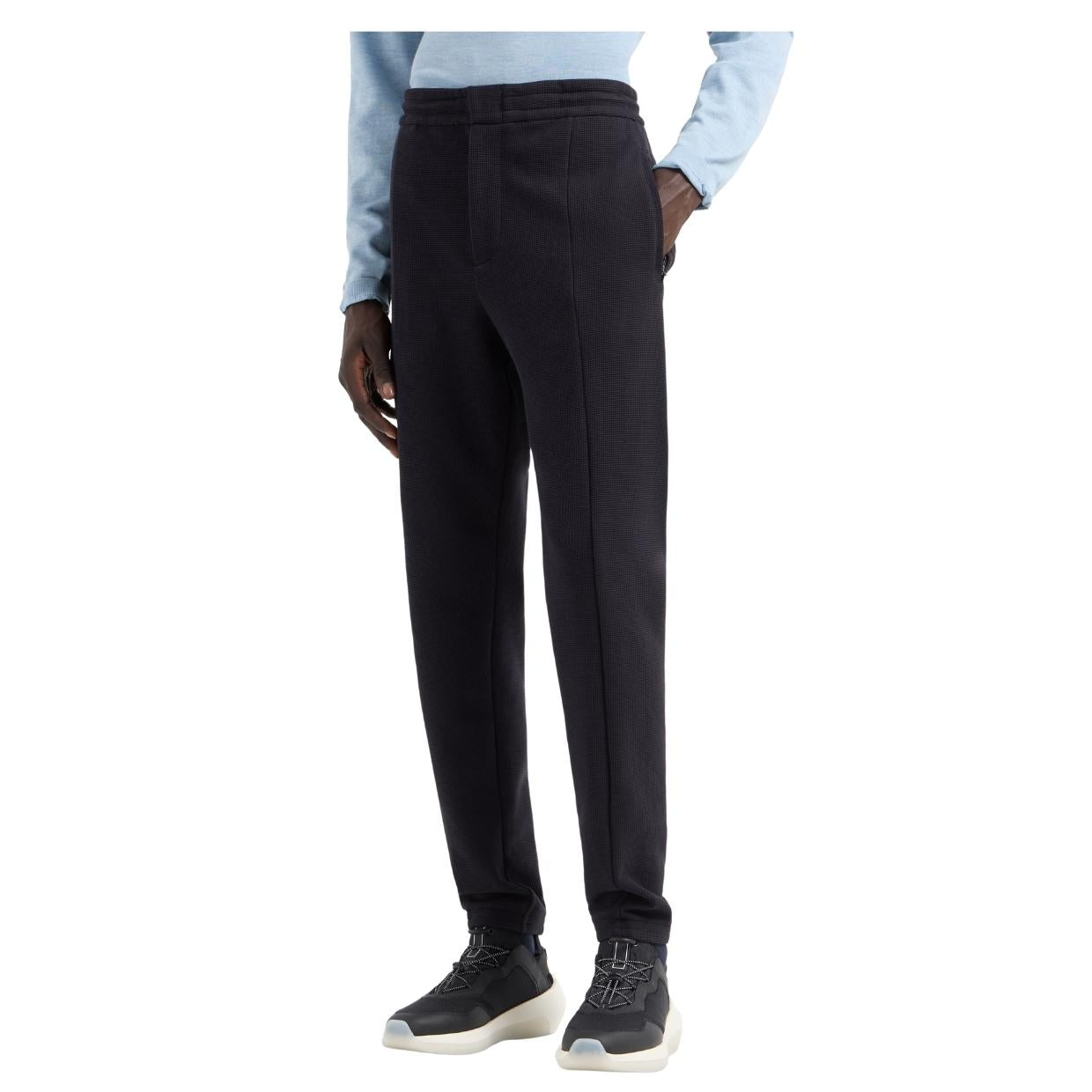 Emporio Armani Dark Navy Waffle Jersey Trousers