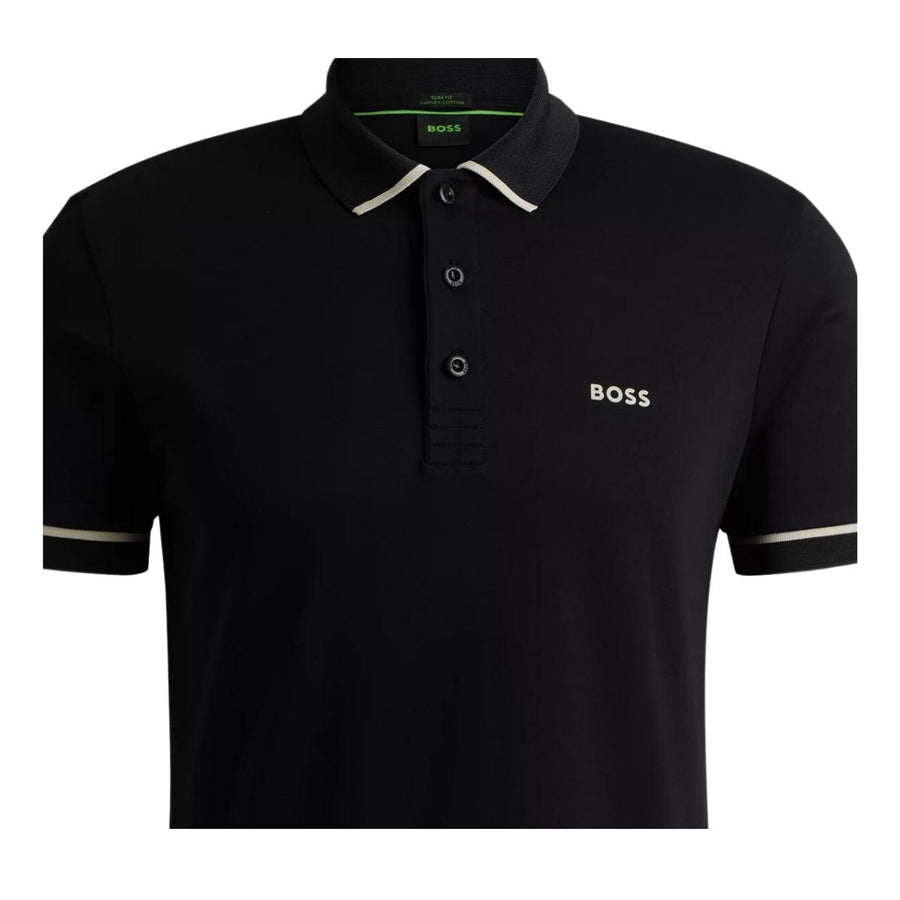 BOSS Paule Contrast Trim Slim Fit Black Polo Shirt