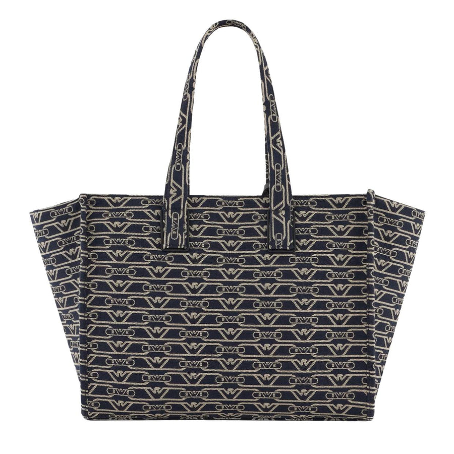 Emporio Armani Medium Jacquard All-Over Monogram Navy Tote Bag