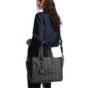 Emporio Armani Medium Jacquard All-Over Monogram Navy Tote Bag