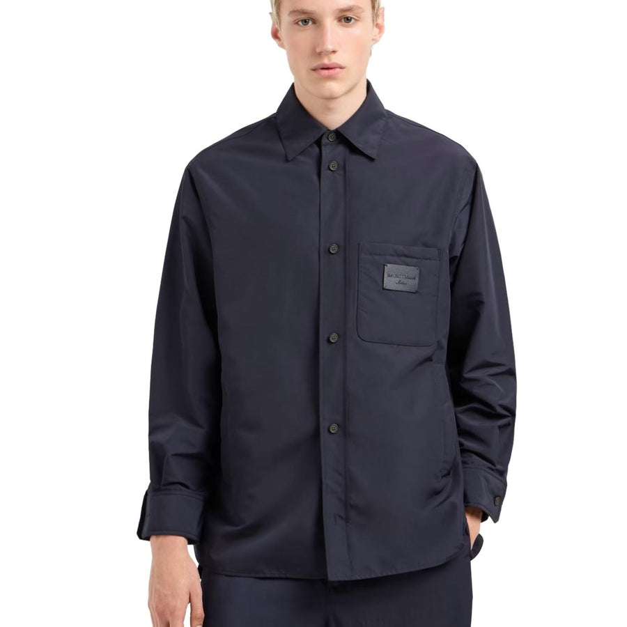 Emporio Armani Leather Logo Patch Navy Nylon Overshirt