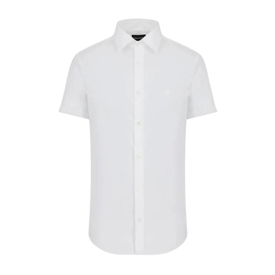 Emporio Armani Embroidered Eagle Logo White Short Sleeve Shirt