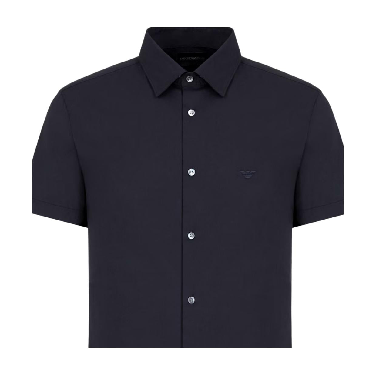 Emporio Armani Embroidered Eagle Logo Dark Navy Short Sleeve Shirt