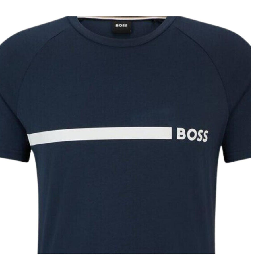 BOSS Logo & Stripe Print Slim Fit Navy T-Shirt