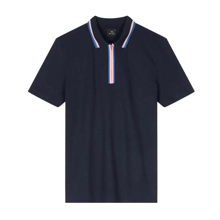 Paul Smith Regular Fit Navy Half Zip Polo Shirt