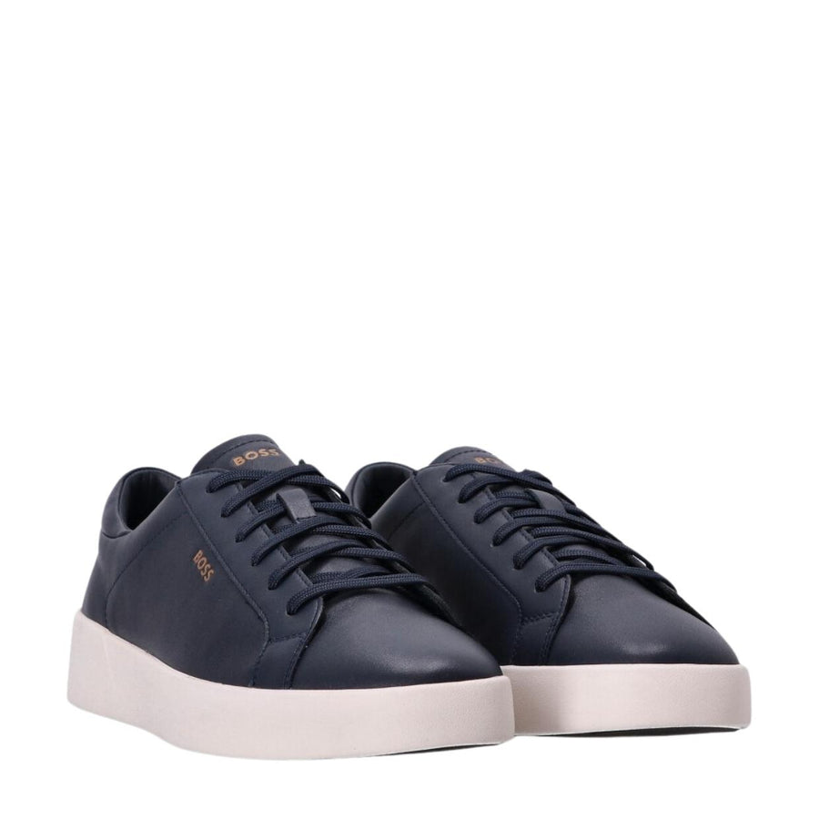 BOSS Contrast Logo Belwar Smooth Leather Navy Trainers