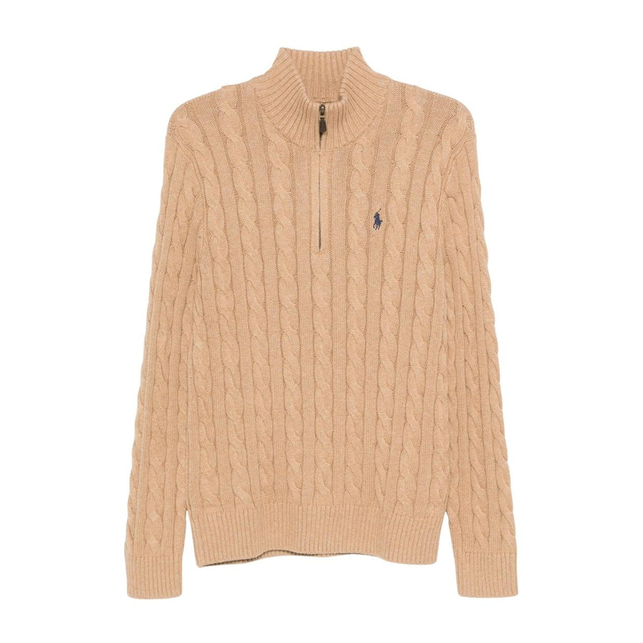 Ralph Lauren Knit Cable Brown Half Zip Sweater