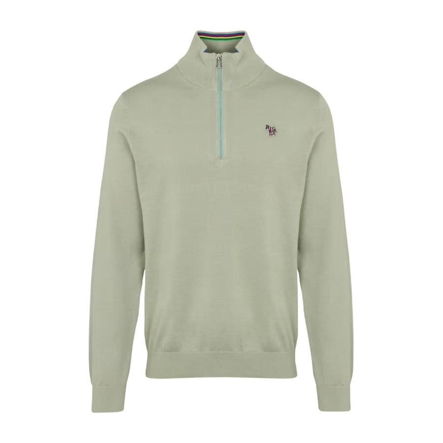 Paul Smith Zebra Logo Patch Saga Green Half Zip Sweatshirt