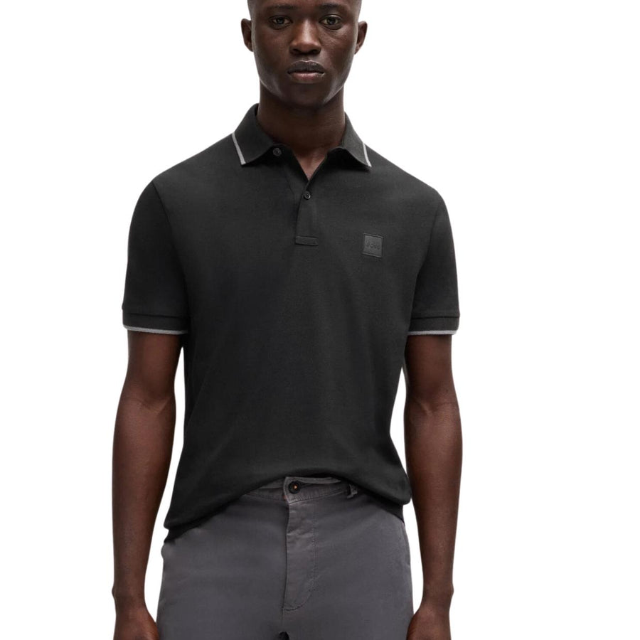 BOSS Passertip Slim Fit Contrast Tipping Black Polo Shirt