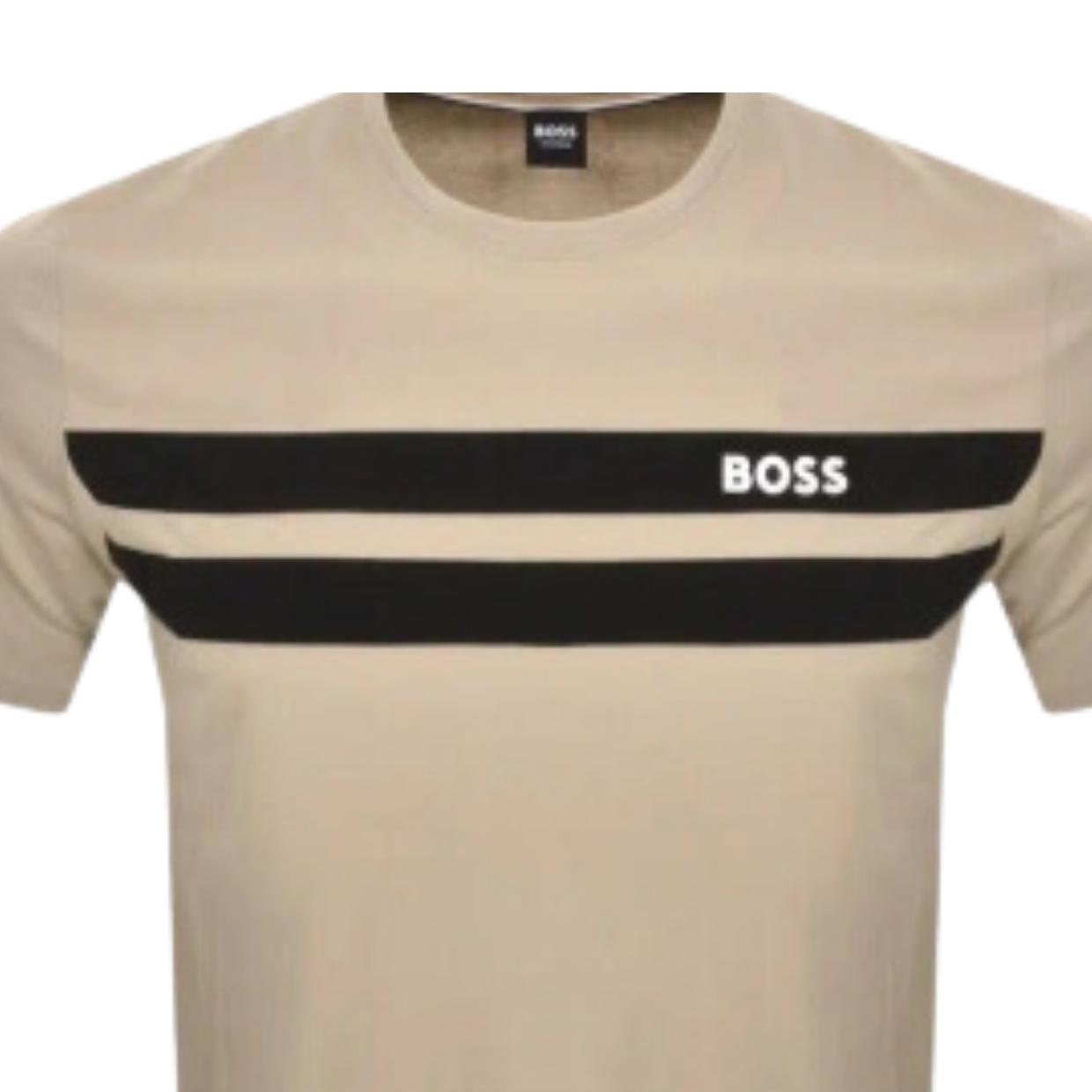 BOSS Stripe & Logo Beige T-Shirt