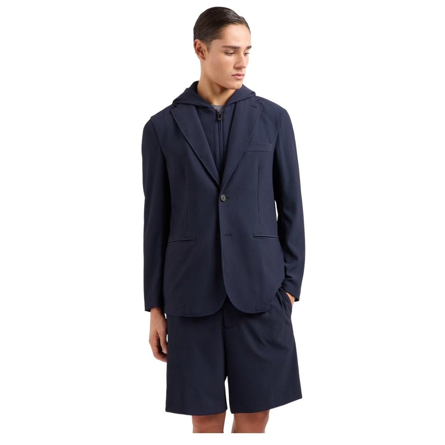 Emporio Armani Cannete Effect Navy Hood Vest Blazer