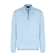 Emporio Armani Virgin Wool Light Blue Sweat Polo Shirt