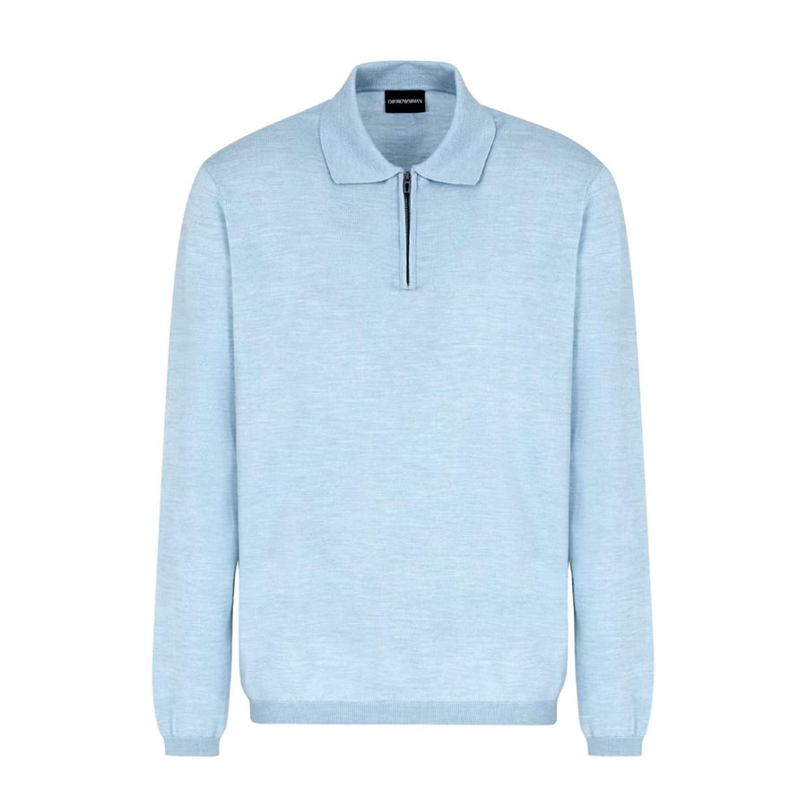 Emporio Armani Virgin Wool Light Blue Sweat Polo Shirt