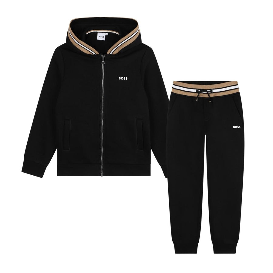 BOSS Kids Black Hooded Tracksuit Set