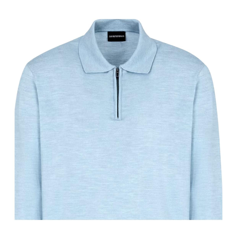 Emporio Armani Virgin Wool Light Blue Sweat Polo Shirt