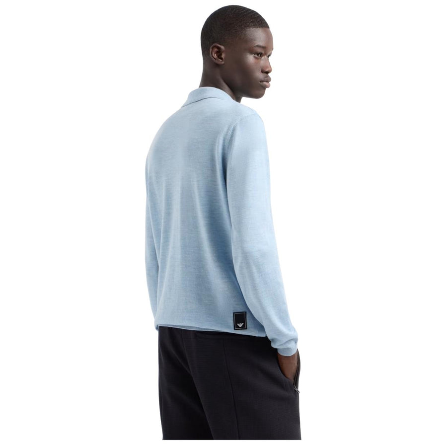 Emporio Armani Virgin Wool Light Blue Sweat Polo Shirt