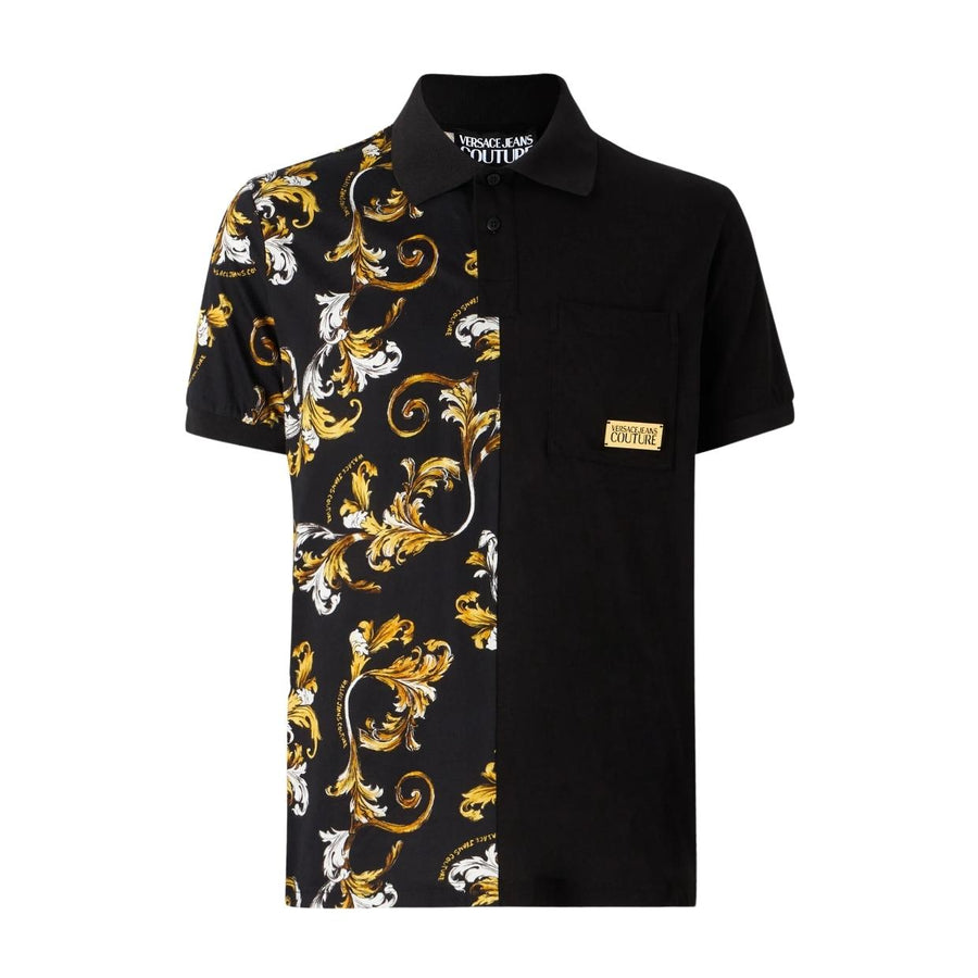 Versace Jeans Couture Outline Barocco Print Black Polo Shirt