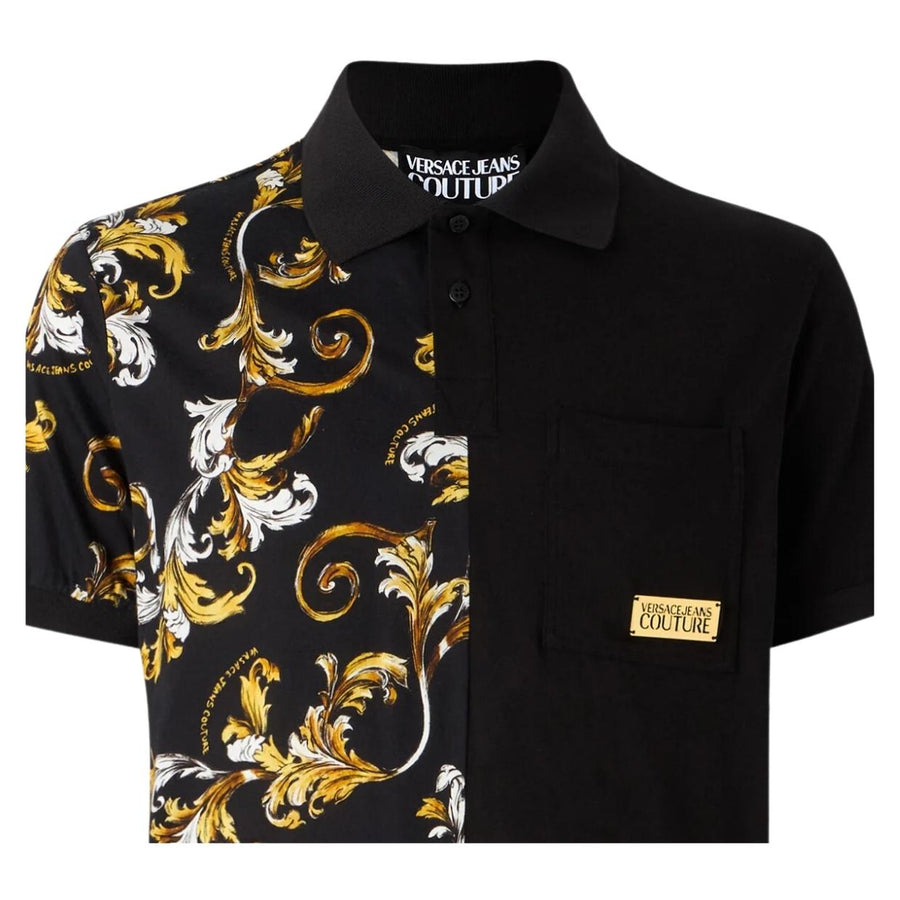 Versace Jeans Couture Outline Barocco Print Black Polo Shirt