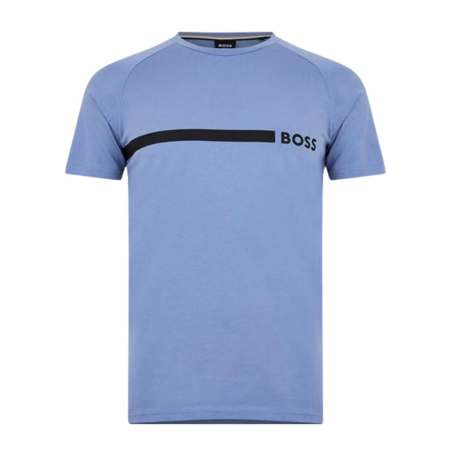 BOSS Logo & Stripe Print Slim Fit Blue T-Shirt