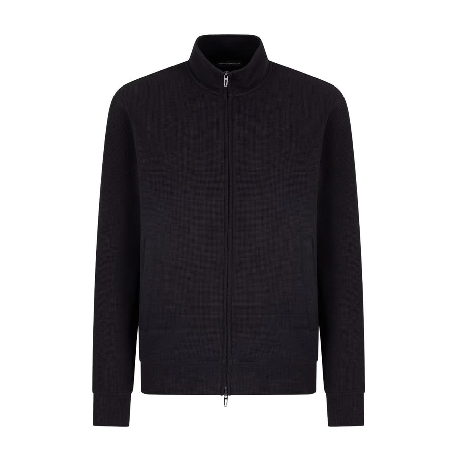 Emporio Armani Waffle Jersey Dark Navy Full Zip Sweatshirt