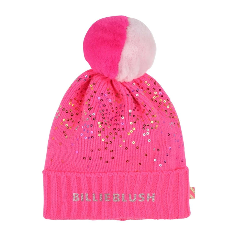 Billieblush Kids Sequins Pink Pompom Hat