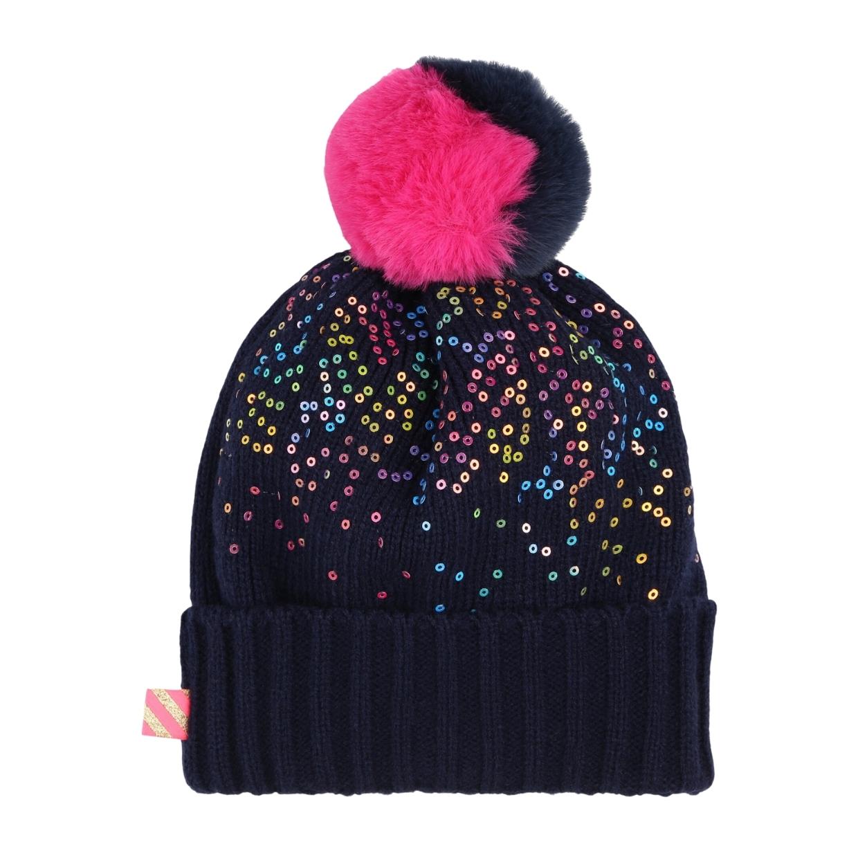 Billieblush Kids Sequins Navy Pompom Hat