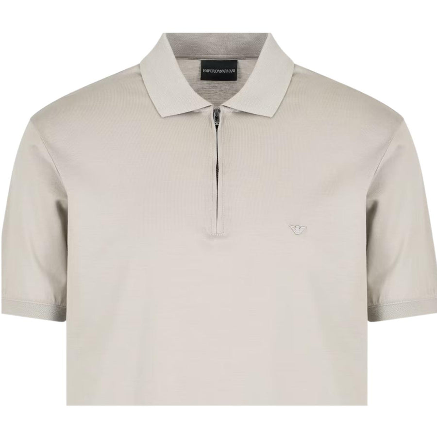 Emporio Armani Grey Lyocell Blend Half Zip Polo Shirt