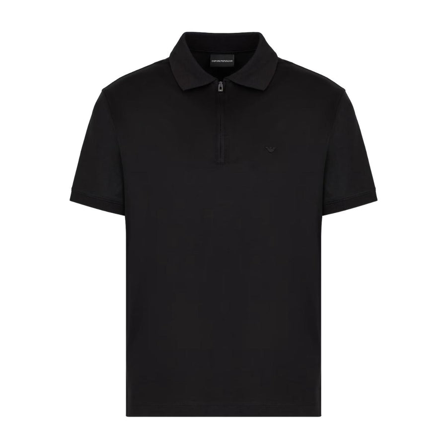 Emporio Armani Black Lyocell Blend Half Zip Polo Shirt