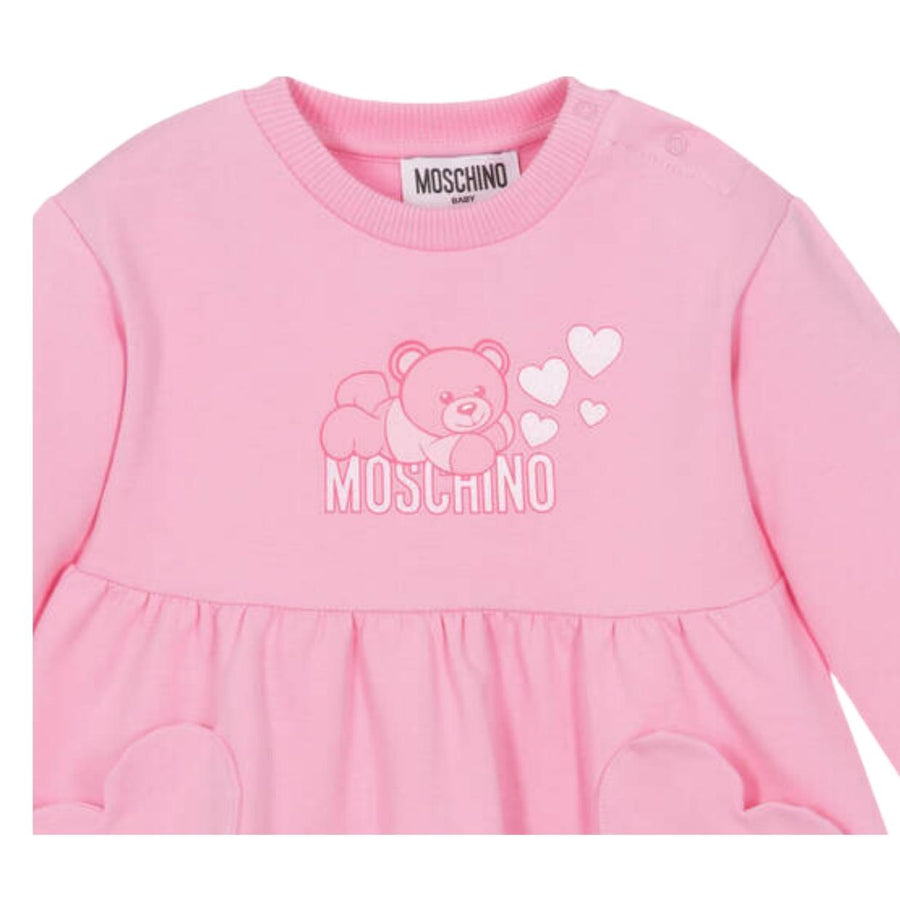 Moschino Baby Pink Heart Patch Pockets Dress