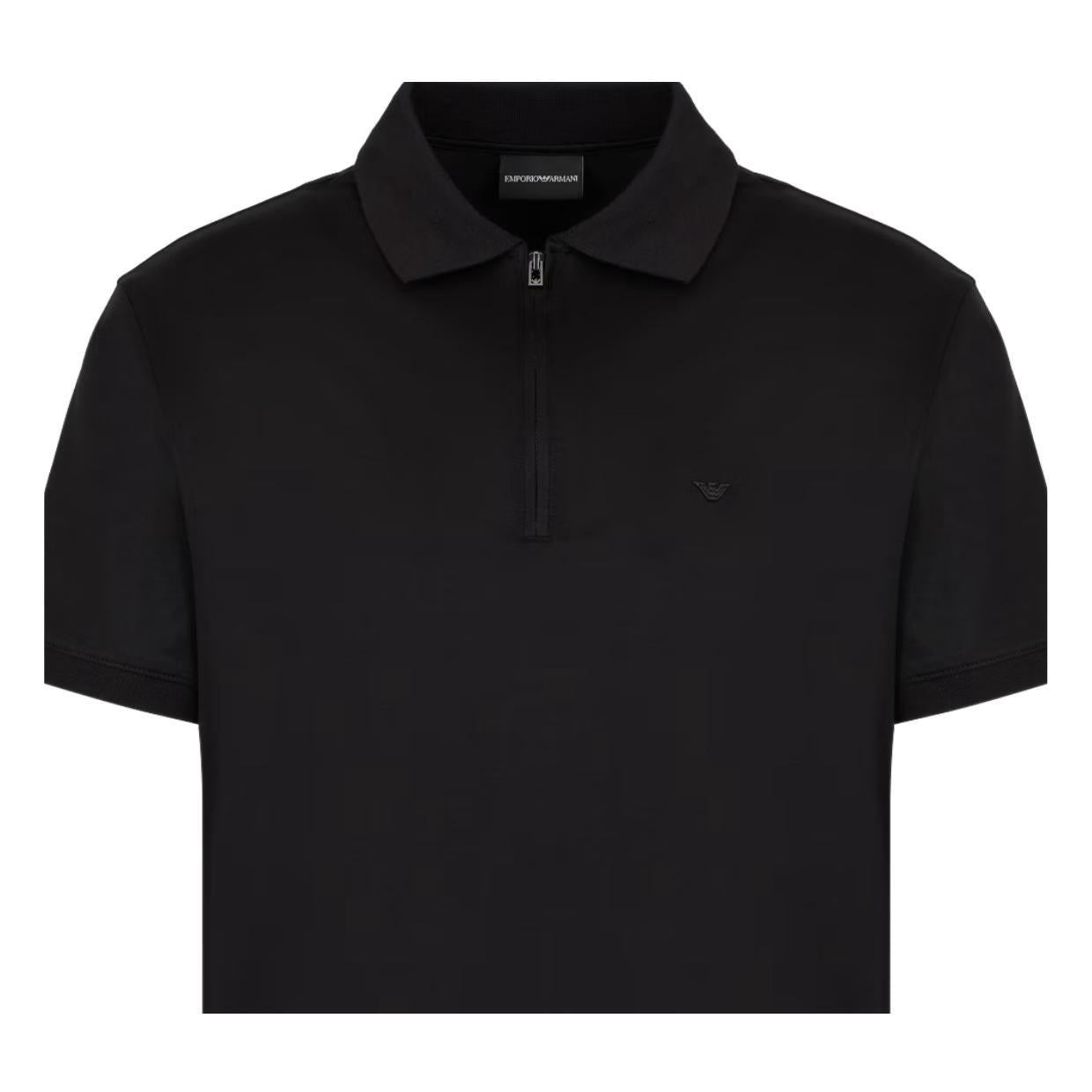 Emporio Armani Black Lyocell Blend Half Zip Polo Shirt