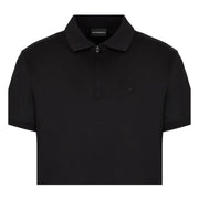 Emporio Armani Black Lyocell Blend Half Zip Polo Shirt