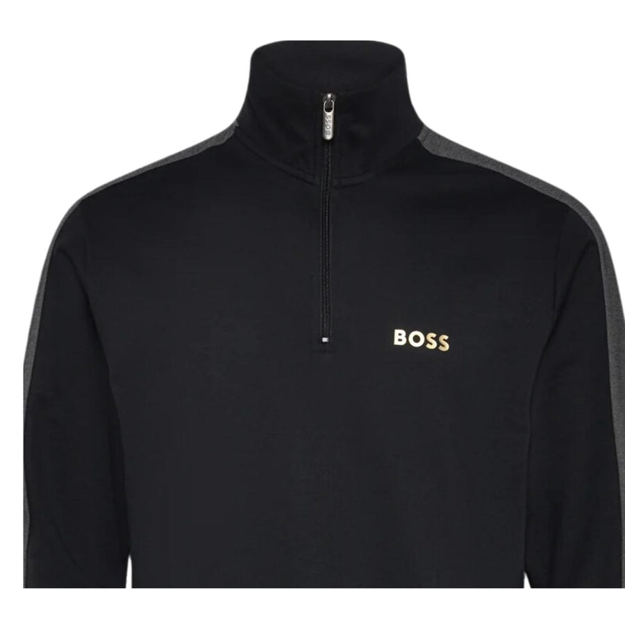 BOSS Foiled Printed Logo Black Tracksuit Half Zip Sweatshirt