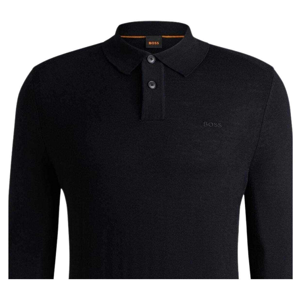 BOSS Wool Blend Black Polo Sweater