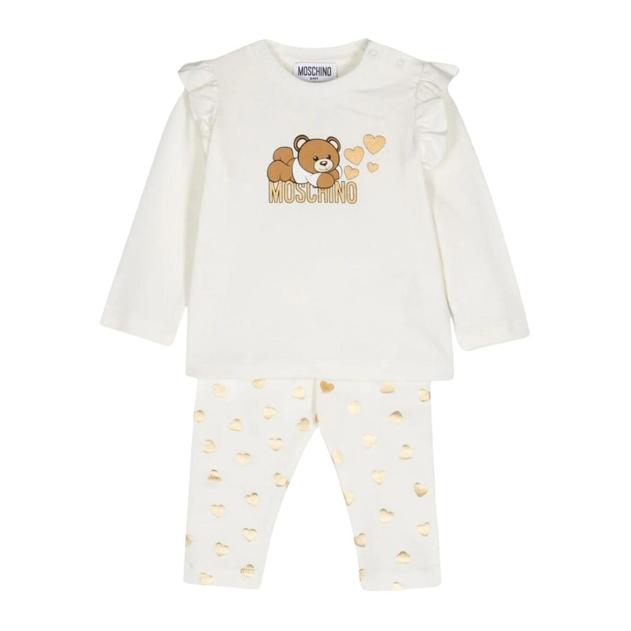 Moschino Baby Printed Logo Ivory T-Shirt & Legging Two-Piece Set