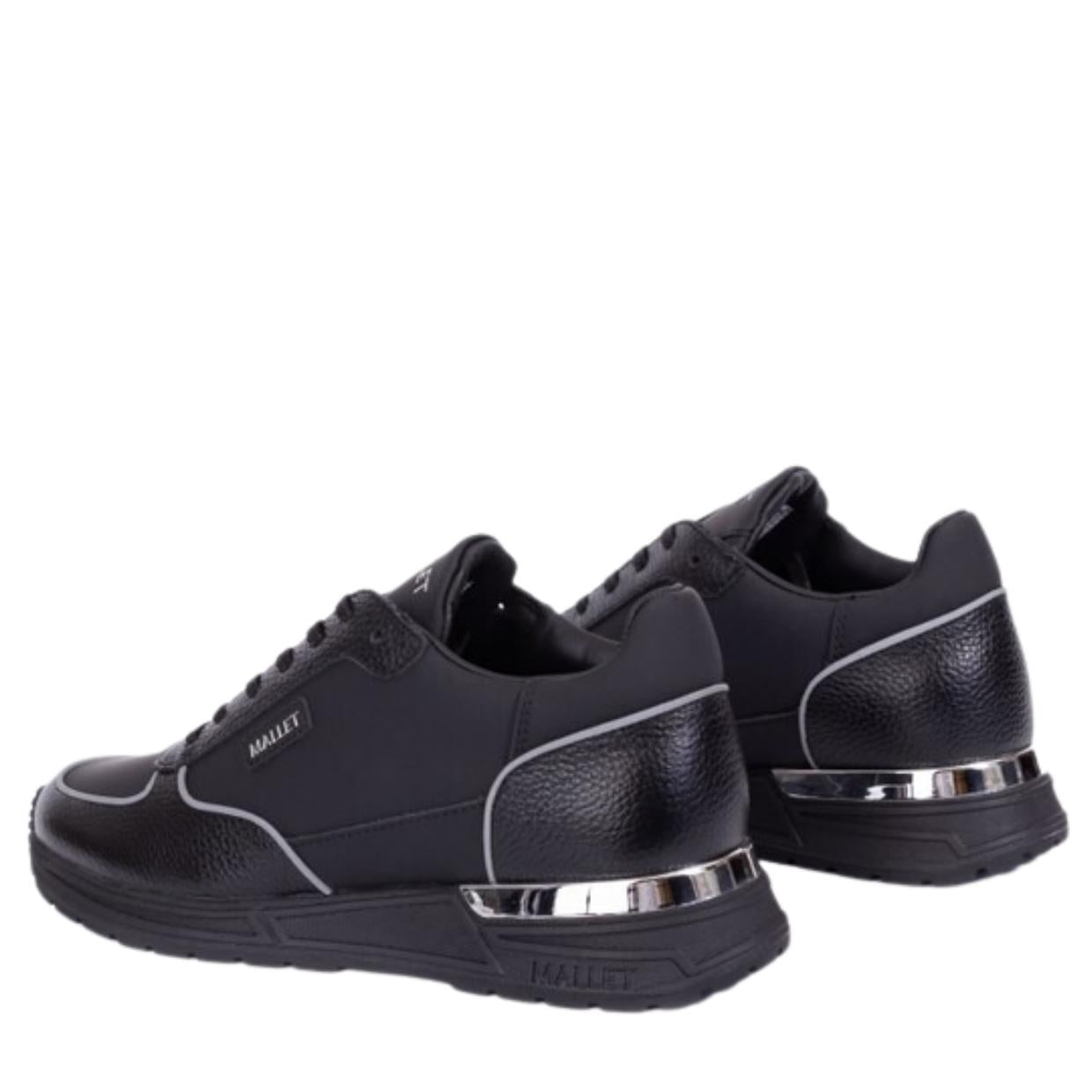 Mallet London Popham Lite Triple Black Silver Trainers Retro Designer Wear
