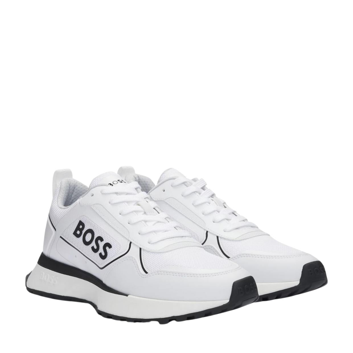 BOSS Jonah Mixed Material Side Logo Panel White Trainers