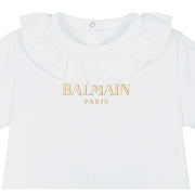 Balmain Baby Ruffled Collar White T-Shirt