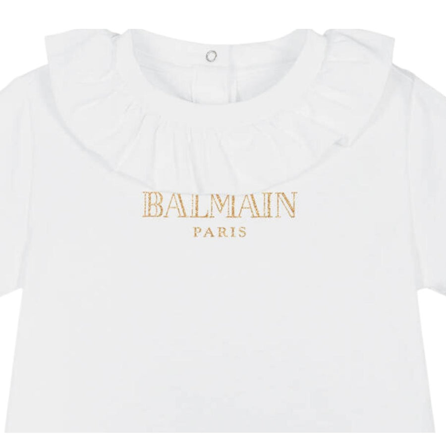 Balmain Baby Ruffled Collar White T-Shirt