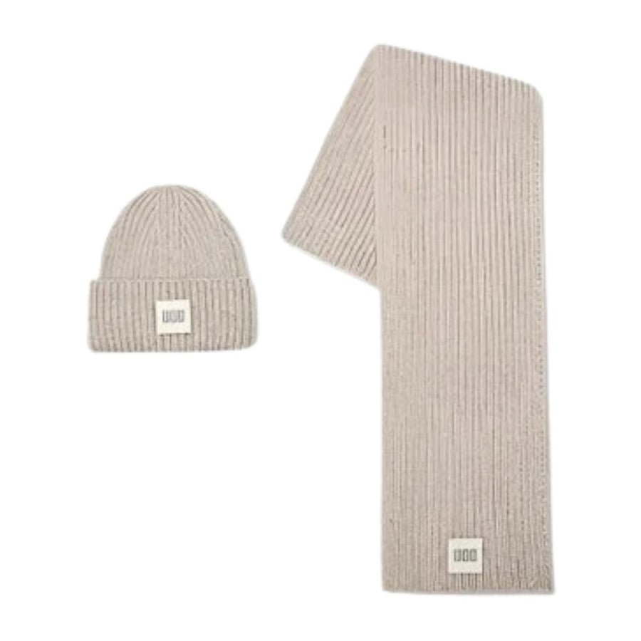 UGG Light Grey Chunky Rib Beanie & Scarf Set